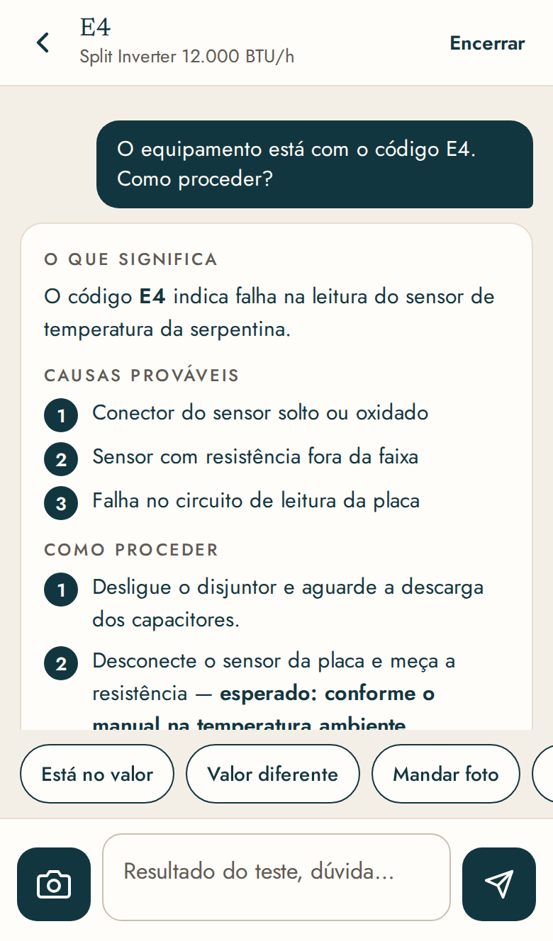 Conversa com o assistente sobre o código E4: o que significa, causas prováveis e como proceder