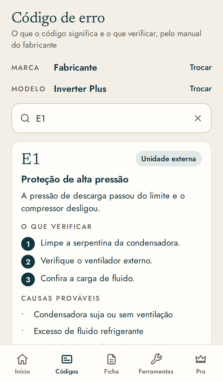 Tela de código de erro